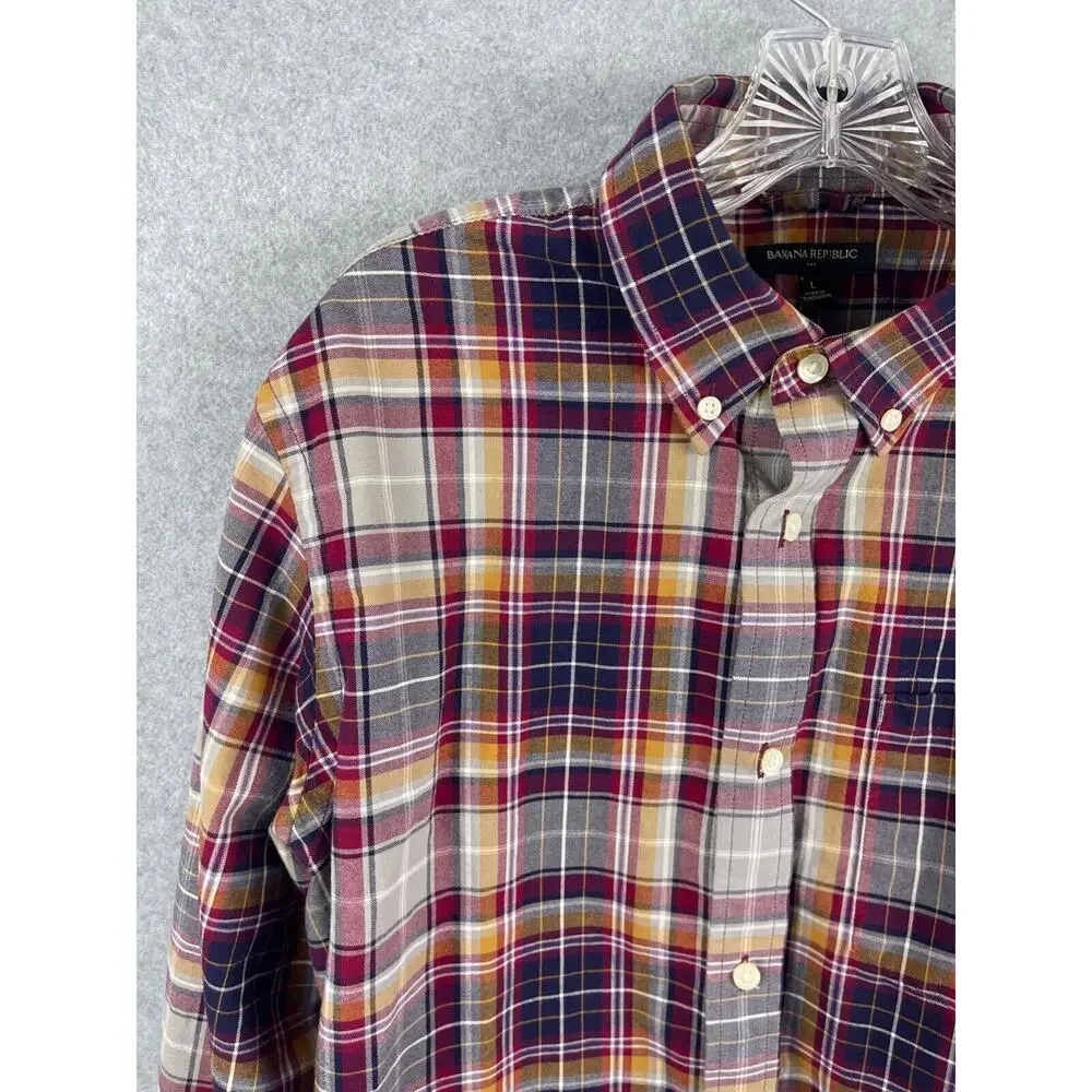 Banana Republic Shirt Men's L Plaid Long Sleeve Button Down Business Casual‎